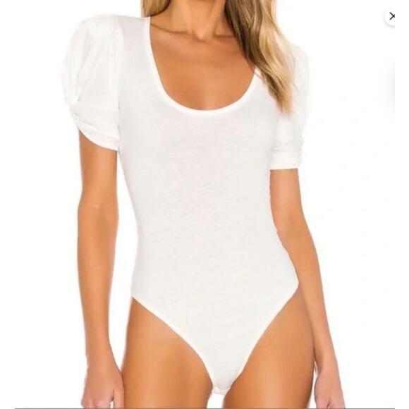 NEW Free People Womens Ava Bodysuit Size M White Puff Sleeve Romantic - Picture 1 of 9
